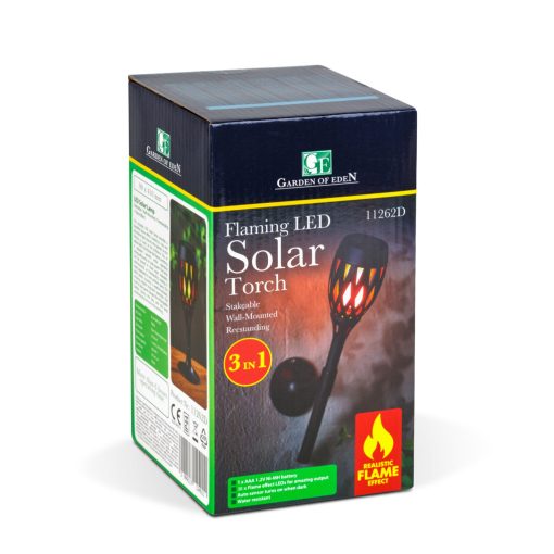 LED-es szolár lámpa - leszúrható / fali / szabadonálló - lángeffekt - 12 sárga LED - 90 x 410 mm