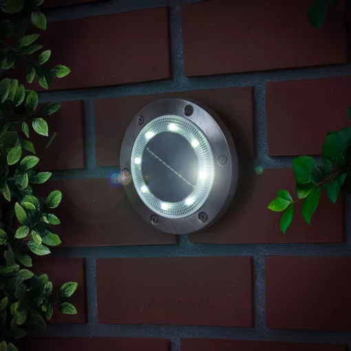 LED-es leszúrható / fali szolár lámpa - kör alakú - SMD LED - hidegfehér - 12 cm