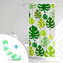 Zuhanyfüggöny szett fürdőpamaccsal - 3 féle - kék, zöld mintás - 180 x 180 cm