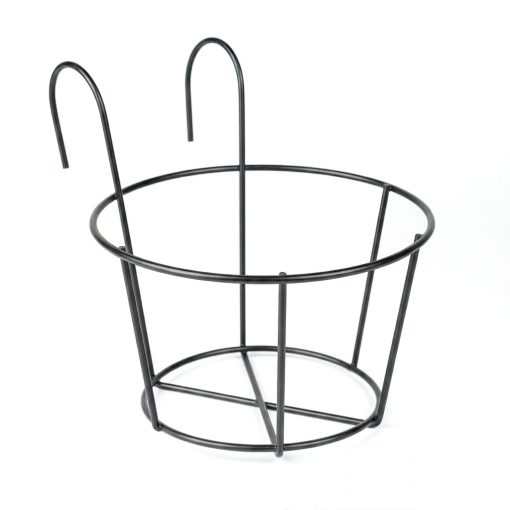 Erkélykorlátra akasztható fém kosár - virágcserepek rögzítéséhez - 18 cm - fekete