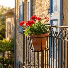 Erkélykorlátra akasztható fém kosár - virágcserepek rögzítéséhez - 18 cm - fekete