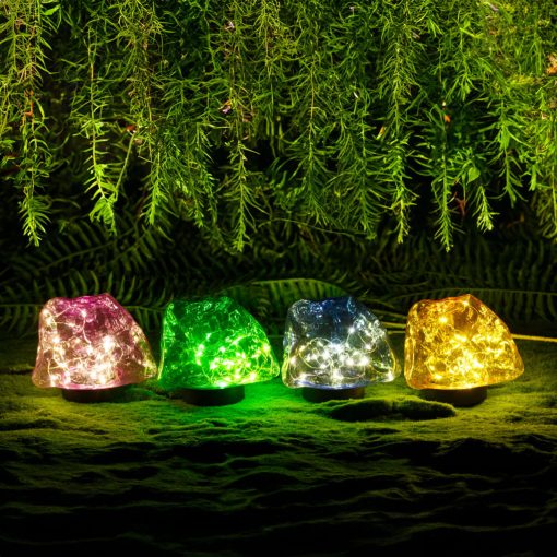 Leszúrható szolár lámpa - kavics forma - színes - 140 x 120 x 120 mm - melegfehér LED