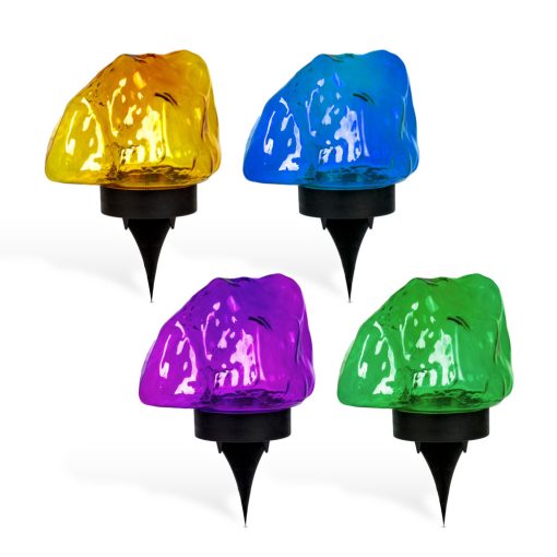 Leszúrható szolár lámpa - kavics forma - színes - 140 x 120 x 120 mm - melegfehér LED