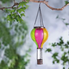   Felakasztható szolár lámpa - hőlégballon - lángeffekt - 12 sárga LED - 11 x 11 x 37 cm