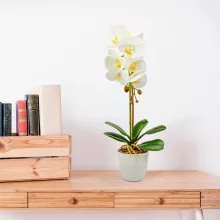 Műnövény dekoráció - orchidea - fehér - 48 cm