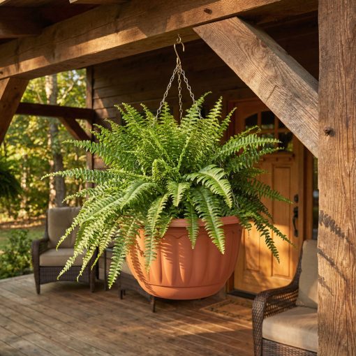 Műanyag függesztett cserép lánccal -  terrakotta - 30 x 18 cm