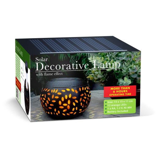 Szolár dekor lámpa - lángeffekttel - 12 sárga LED - 15 x 15 x 11 cm