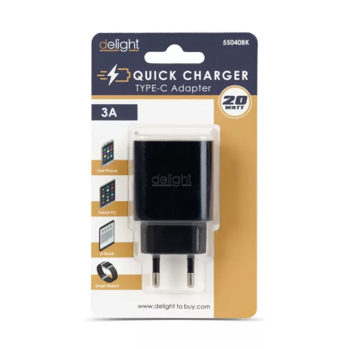 Adapter - Type-C - gyorstöltő, PD20W - fekete