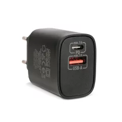   Hálózati Adapter USB + Type-C PD20W gyorstöltéssel - fekete