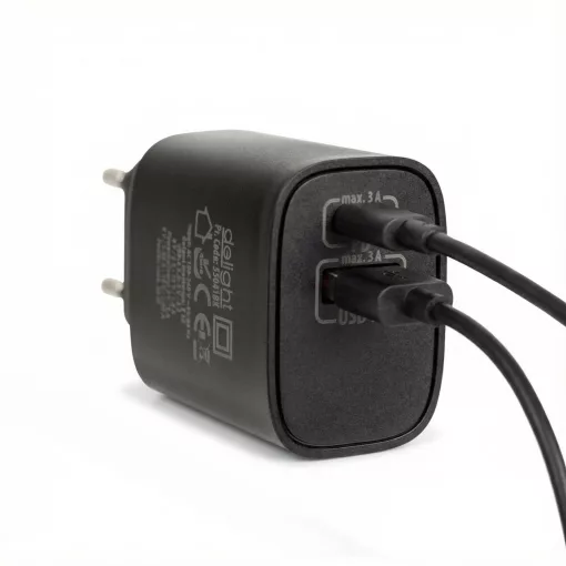 Hálózati Adapter USB + Type-C PD20W gyorstöltéssel - fekete