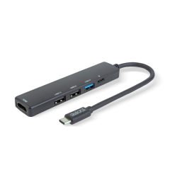   Multifunkciós USB Hub - HDMI + Type-C 3.0 - 3xUSB-A, 1xType-C - 5 Gbps, 100 W - fekete