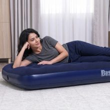 Felfújható matrac - egyszemélyes, velúr - kék - 185 x 76 x 22 cm