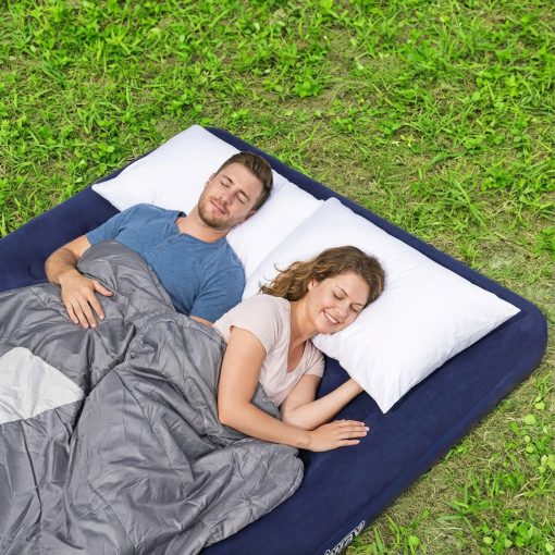 Felfújható matrac - kétszemélyes, velúr - kék - 203 x 152 x 22 cm