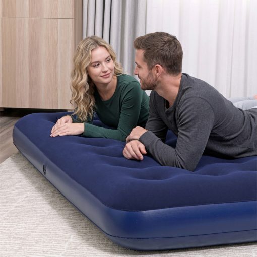 Felfújható matrac - kétszemélyes, velúr - kék - 203 x 183 x 22 cm