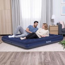 Felfújható matrac - kétszemélyes, velúr - kék - 203 x 183 x 22 cm