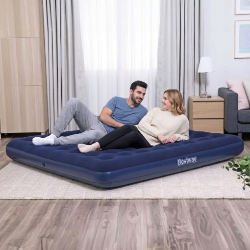 Felfújható matrac - kétszemélyes, velúr - kék - 203 x 183 x 22 cm