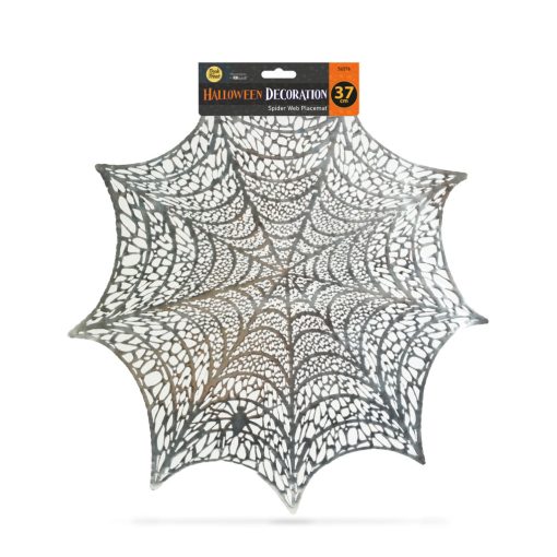 Halloween-i dekoráció - pókháló alátét - ezüst - Ø37 cm - műanyag
