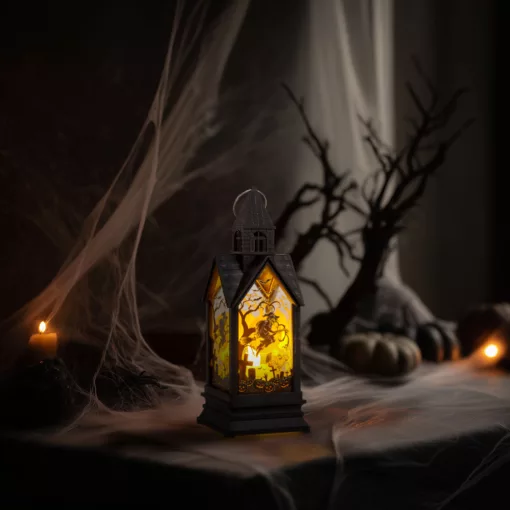 Halloween-i világító dekoráció - boszorkány - sárga LED - 17,5 x 6,3 x 6,3 cm - 3 x LR44