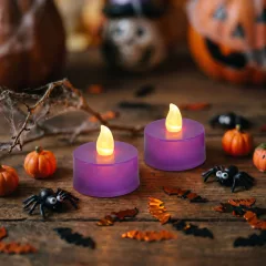   Halloween-i világító dekoráció - LED-es teamécses - lila - 2 db / csomag
