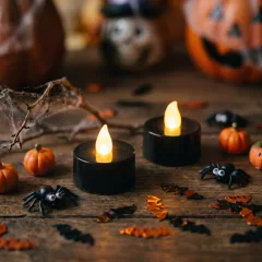   Halloween-i világító dekoráció - LED-es teamécses - fekete - 2 db / csomag