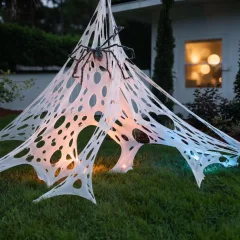   Halloween dekoráció - pókháló fátyol + 6 db leszúrótüske - 1 x 2 m - fehér