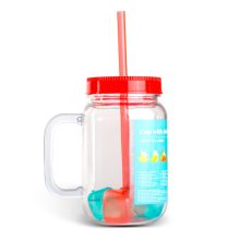 Szívószálas pohár - piros - 4 db hűthető jégkockával, 550ml,  17 x 7.5 x 13.5 cm