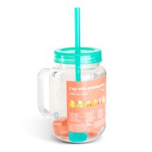 Szívószálas pohár - zöld - 4 db hűthető jégkockával, 550ml,  17 x 7.5 x 13.5 cm