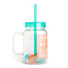 Szívószálas pohár - zöld - 4 db hűthető jégkockával, 550ml,  17 x 7.5 x 13.5 cm