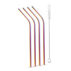   Rozsdamentes acél szívószál szett - titán szivárványos - 215 x 6 mm - 5 részes
