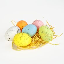 Húsvéti dekoráció - tojások papírfűvel - pasztellszín - 4 x 6 cm - 6 db / csomag