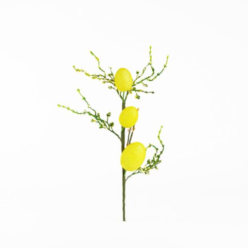 Húsvéti tojásfa ág - csillámos - sárga - 40 x 16 cm