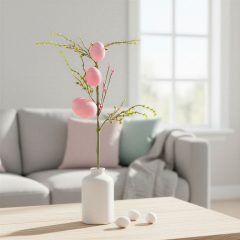   Húsvéti tojásfa ág - csillámos - rózsaszín - 40 x 16 cm