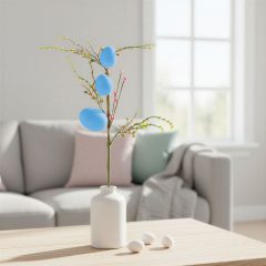 Húsvéti tojásfa ág - csillámos - kék - 40 x 16 cm