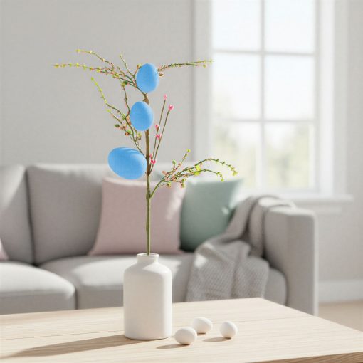 Húsvéti tojásfa ág - csillámos - kék - 40 x 16 cm
