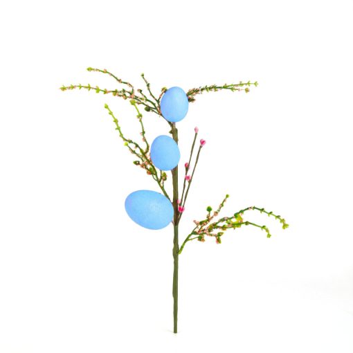 Húsvéti tojásfa ág - csillámos - kék - 40 x 16 cm