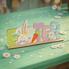 Húsvéti fekvő asztaldekoráció fából - nyuszis 