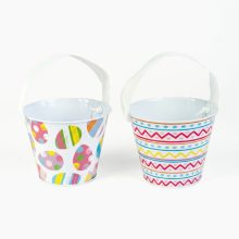 Húsvéti mintás kaspó / vödör - fém - szalagos fogantyú - Ø11,7 x 10 cm