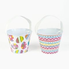   Húsvéti mintás kaspó / vödör - fém - szalagos fogantyú - Ø11,7 x 10 cm
