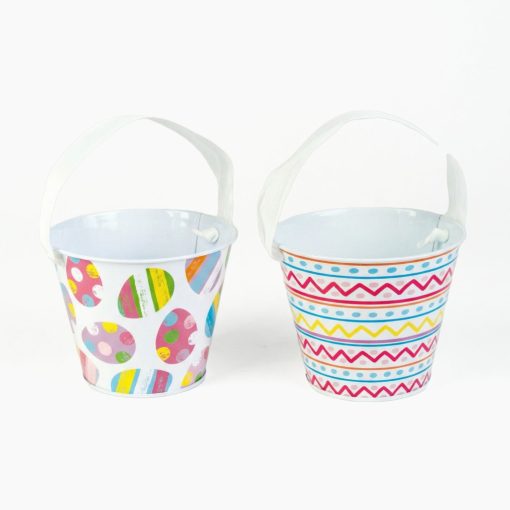 Húsvéti mintás kaspó / vödör - fém - szalagos fogantyú - Ø11,7 x 10 cm