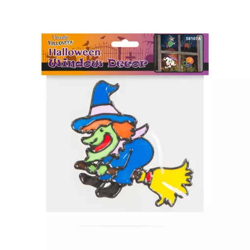 Halloween-i ablakdekor - színes boszorkány