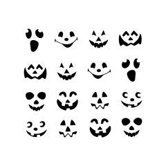   Halloween-i fólia matrica szett - fekete tök arcok - 16 db / csomag