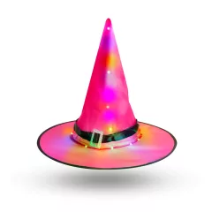   Halloween-i LED-es boszorkány kalap - színes, poliészter - 38 cm