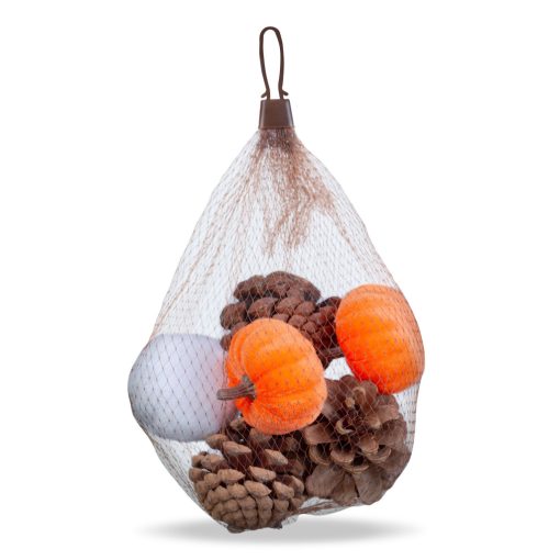 Őszi dekoráció - tök és toboz - 6 cm - habszivacs - 8 db / csomag