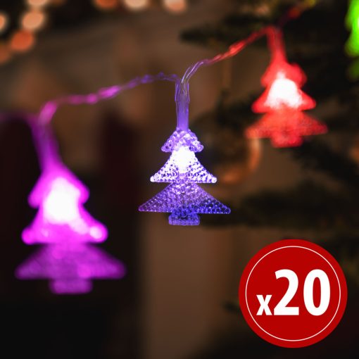 LED fényfüzér - színes fenyőfa - 20 LED - 2,3 méter - 3 x AA