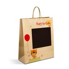 Ajándéktasak - papír, "Kraft" - 265 x 127 x 330 mm - 2 féle / csomag - 12 db / csomag