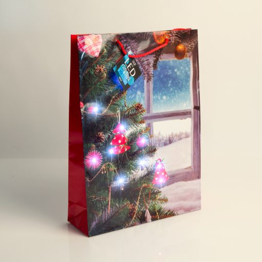 Ajándéktasak - 10 hidegfehér LED, papír - 330 x 102 x 457 mm - 4 féle / csomag