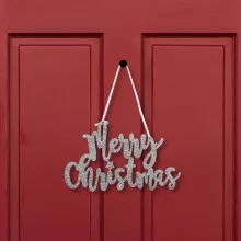 Karácsonyi dekoráció - "Merry Christmas" felirat - 20 x 12 cm - ezüst