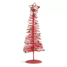 Karácsonyi, glitteres, fém karácsonyfa - 28 cm - piros