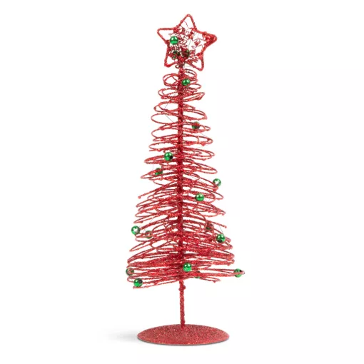 Karácsonyi, glitteres, fém karácsonyfa - 28 cm - piros
