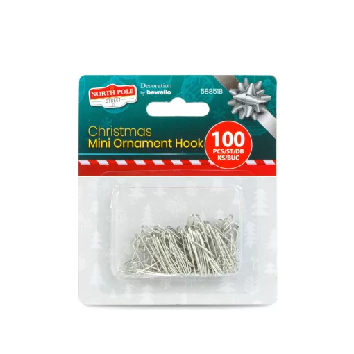 Mini karácsonyfadísz akasztó – ezüst – 100 db / csomag
